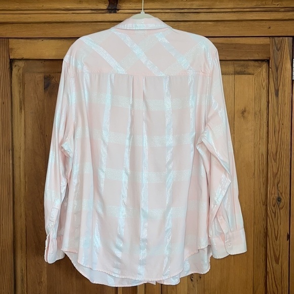 AVA ViV Plaid Pink & Silver Button Down Blouse Sz. 2X - Picture 4 of 12